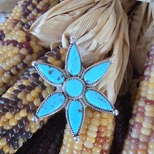 Gorgeous NWOT Native American Zuni Turquoise & Sterling Snowflake Pendant 🩵❄️🩶